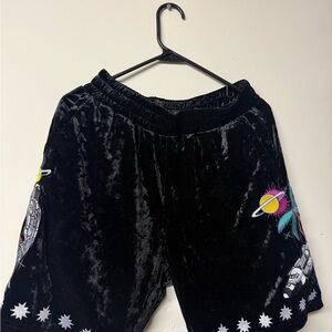 Billionaire Boys Club Black Velvet Shorts with Colorful Space Design